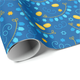 Papel De Presente Chanukah Dreidel Banners Gelt Oferece Estrelas Jud