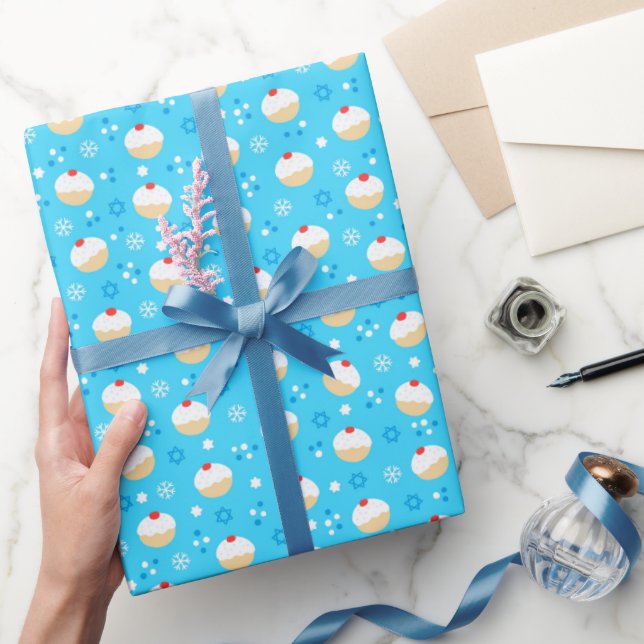 Papel De Presente Chanukah Jelly Doughnut Juewish Stars Snowflakes (Presentear)