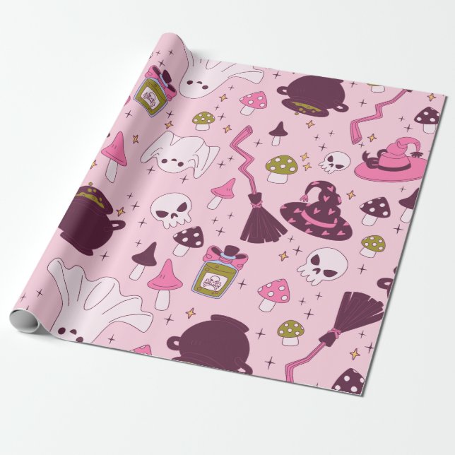 Papel De Presente chapéu de bruxa-de-bruxa-rosa-coquete (Desenrolado)