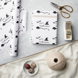 Papel De Presente Chapéu De Bruxa E Vassoura Com Aranha E Morcegos H