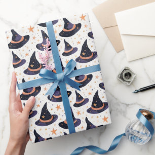 Papel De Presente Chapéu de Bruxa Mística & Estrelas de Halloween