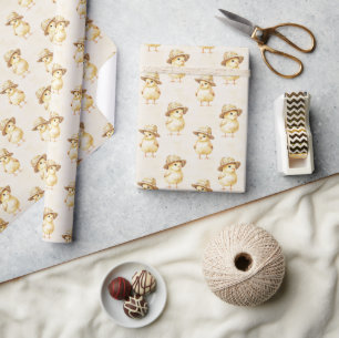 Papel De Presente Chapéu de Galinha Amarela de Aniversário