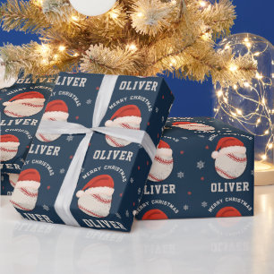 Papel De Presente Chapéu de Natal de Basebol Personalizado com Nome