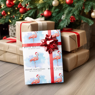 Papel De Presente Chapéu de Natal de Flamingo Moderno Aquarela