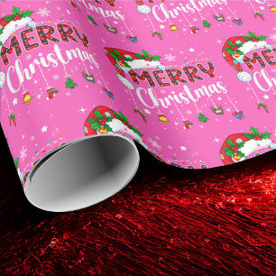 Papel De Presente Chapéu de Natal Rosa Merry Christmas Santa Rena Xm