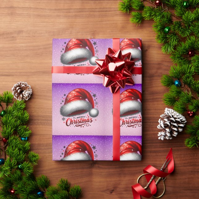 Papel De Presente Chapéu de Papai Noel Escarlate com Brilho  (Presente de Natal)