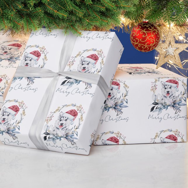 Papel De Presente Chapéu de Papai Noel Husky Cachorro Natal Personal (Criador carregado)