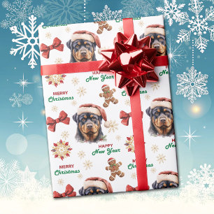 Papel De Presente Chapéu de Papai Noel Rottweiler Cachorro Natal