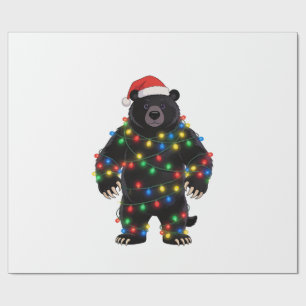 Papel De Presente Chapéu de Papai Noel Urso Preto Luzes de Natal Ale