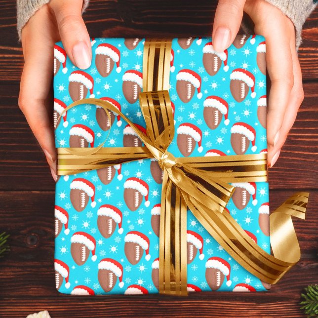 Papel De Presente Chapéu do Papai Noel e Flocos de Neve Aqua de Fute (Criador carregado)
