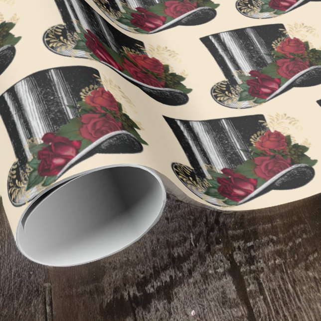 Papel De Presente Chapéu Steampunk com Natal de Rosas vermelhas (Criador carregado)