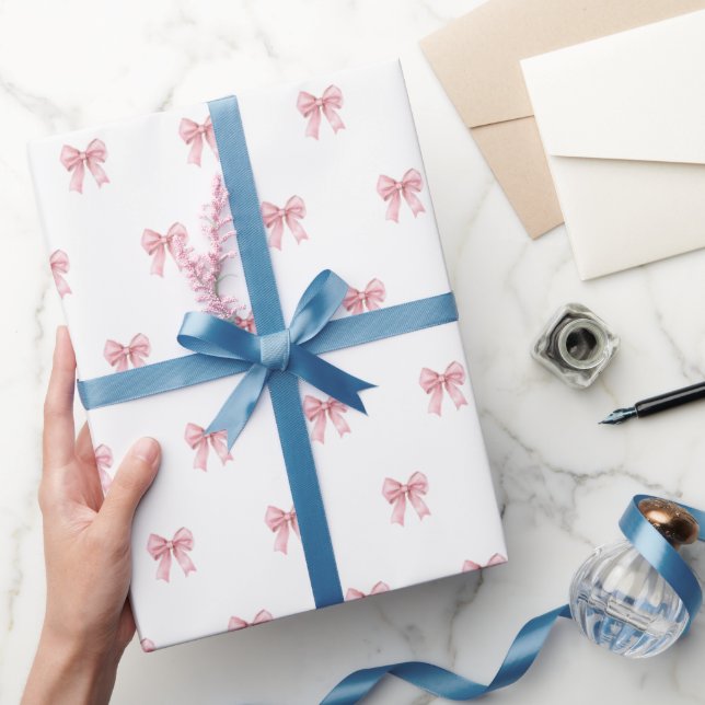 Papel De Presente Chapéus de Aniversário com Padrão de Laço Rosa (Presentear)