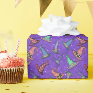 Papel De Presente Chapéus de Bruxa de Halloween em Roxo