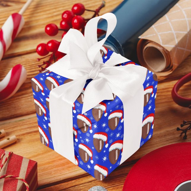 Papel De Presente Chapéus de Papai Noel e Flocos de Neve de Futebol  (Criador carregado)