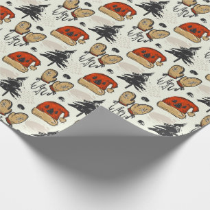 Papel De Presente Chapéus de Papai Noel, Mittens e Árvores