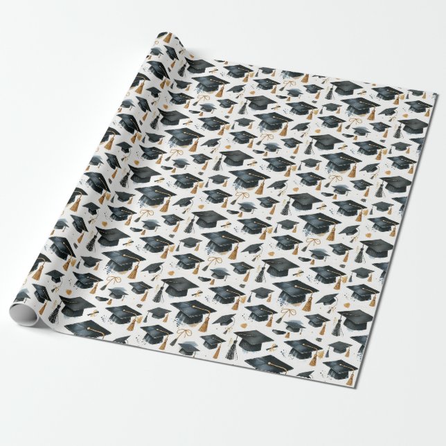Papel De Presente Chapéus modernos para Parabéns de Graduação de Tas (Desenrolado)