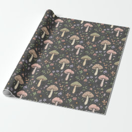 Papel De Presente Charcoal Gray Earthy Fungi Seamless Pattern