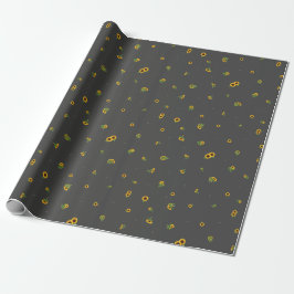 Papel De Presente Charcoal Japanese Sunflower Floral Pattern