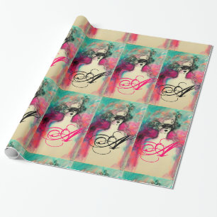 Papel De Presente CHARM/Lady Com Máscara Monograma Verde-Rosa-Rosa