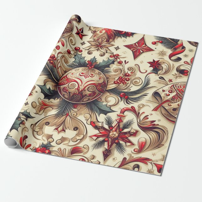 Papel De Presente Charming Christmas Motifs (Desenrolado)