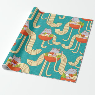 Papel De Presente Chatos de macarrão e gatos engraçados. Noodles c
