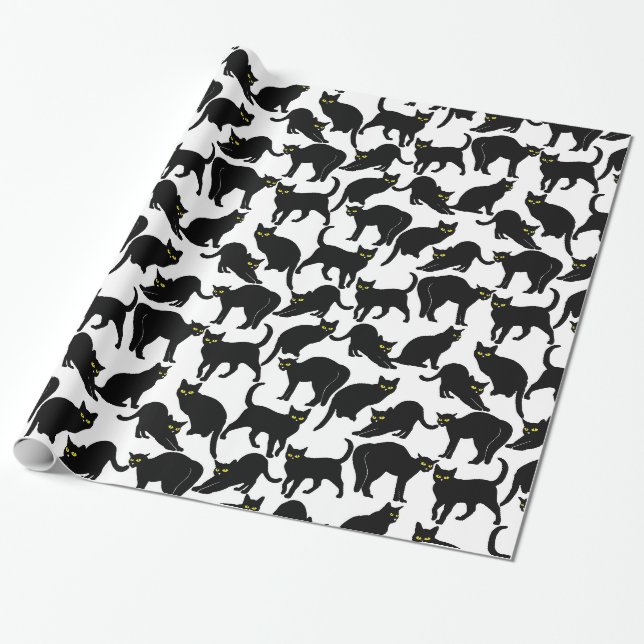 Papel De Presente Chats Noirs sur Fond Blanc (Desenrolado)