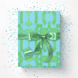 Papel De Presente Chavanel Brushstroke Ikat em Verde e Aqua