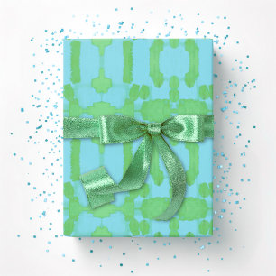 Papel De Presente Chavanel Brushstroke Ikat em Verde e Aqua