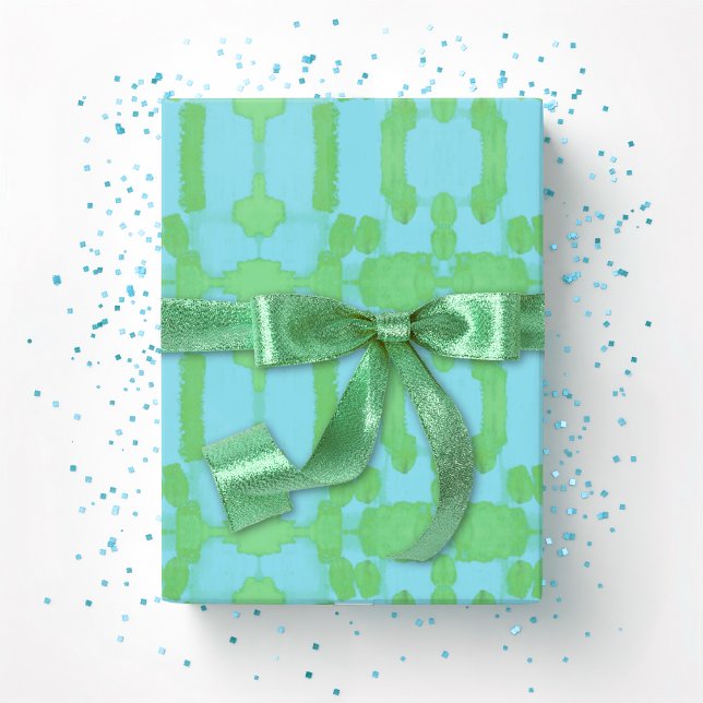 Papel De Presente Chavanel Brushstroke Ikat em Verde e Aqua (Criador carregado)
