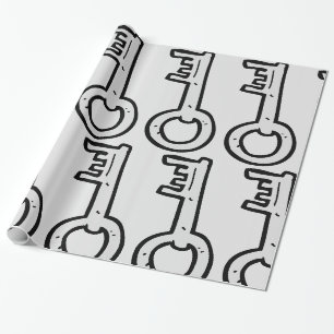Papel De Presente Chave Antiga Esqueleto Vintage Desenhada à Mão Pra