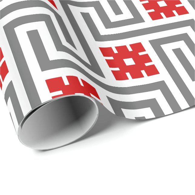 Papel De Presente Chave de Deco, vermelho, branco gregos e (Ponta do rolo)