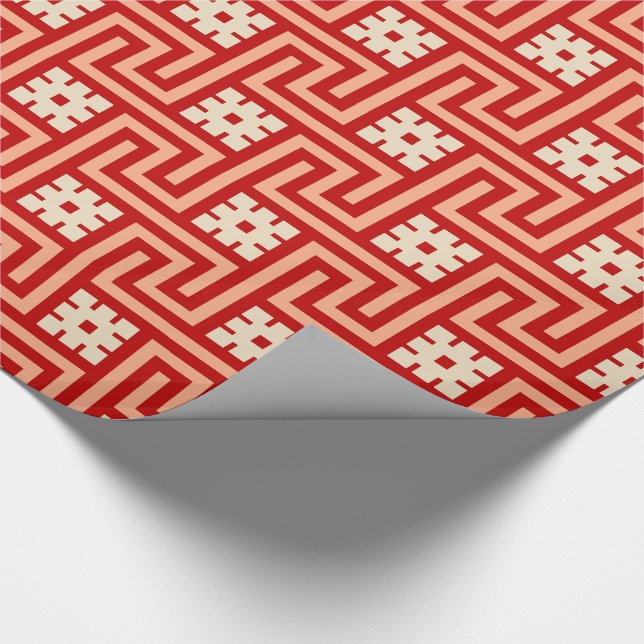 Papel De Presente Chave Grega Deco, Laranja Coral e bege (Ponta)