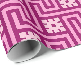 Papel De Presente Chave Grega Deco, Rosa e Borgonha