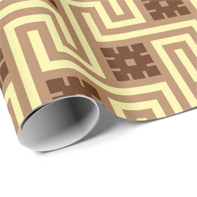 Papel De Presente Chave Grega Deco, Tan, Marrom e Amarelo (Ponta do rolo)
