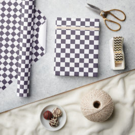 Papel De Presente Checkboard branco roxo verificado