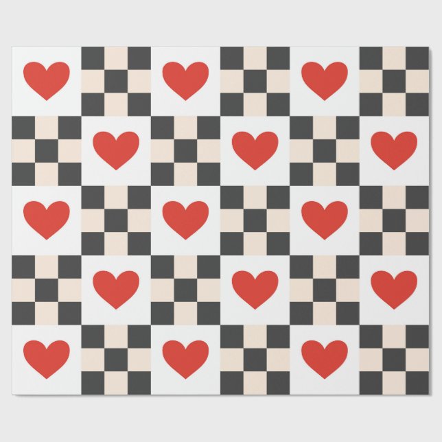 Papel De Presente Checkboard Hearts (Aberto)