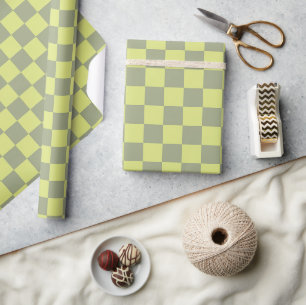 Papel De Presente Checkerboard amarelo e verde