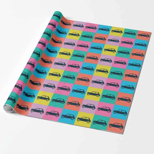 Papel De Presente Checkerboard de diversão divertida Mini Cooper (Desenrolado)