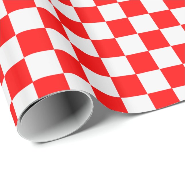 Papel De Presente Checkerboard vermelho e branco clássico por STaylo (Ponta do rolo)