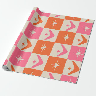 Papel De Presente Checkered Mid Century Boomerangs pink and orange 
