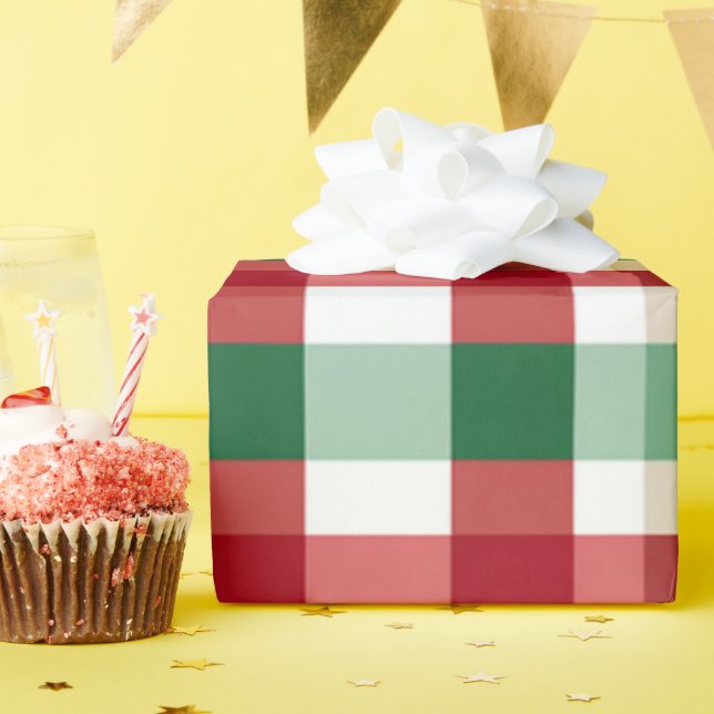 Papel De Presente Checkers brancos verdes vermelhos (Festa de aniversário)