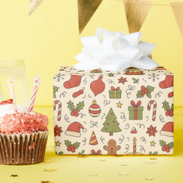 Papel De Presente Cheerful Christmas Doodle Pattern