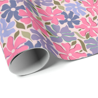 Papel De Presente Cheerful Pink and Purple Abstract Flowers