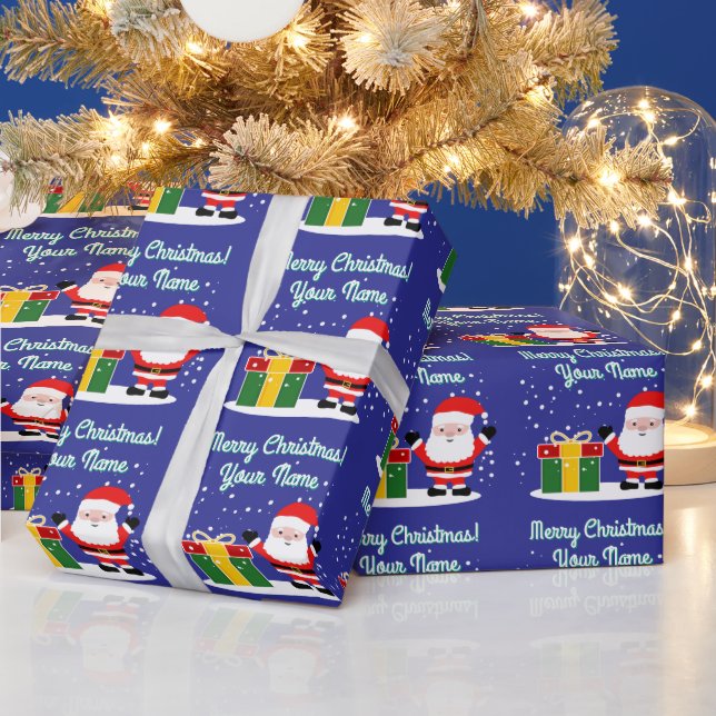 Papel De Presente Cheerful Santa Claus cartoon with gift Christmas (Feriados)