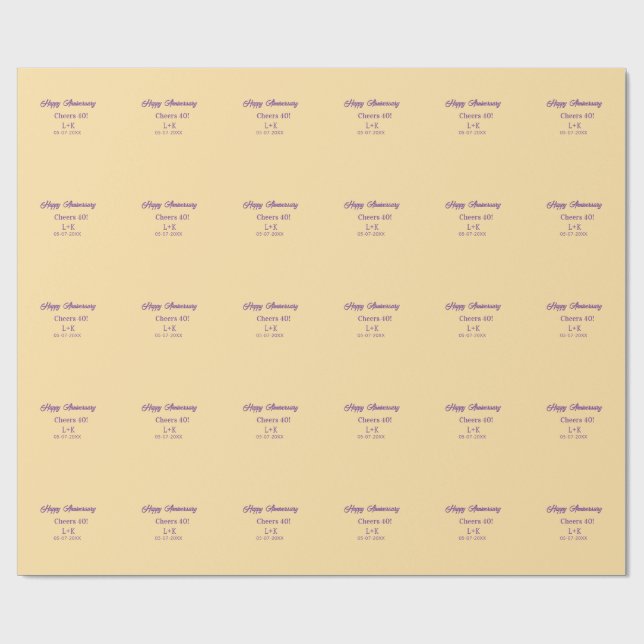 Papel De Presente Cheers 40 happy anniversary purple orange pastel n (Aberto)