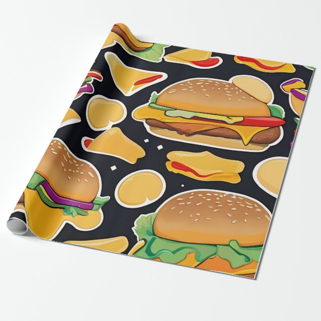 Papel De Presente Cheeseburgers coloridos vibrantes (Desenrolado)