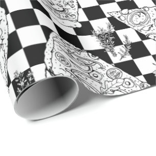 Papel De Presente Chef Checkerboard Black White Pizza Padrão