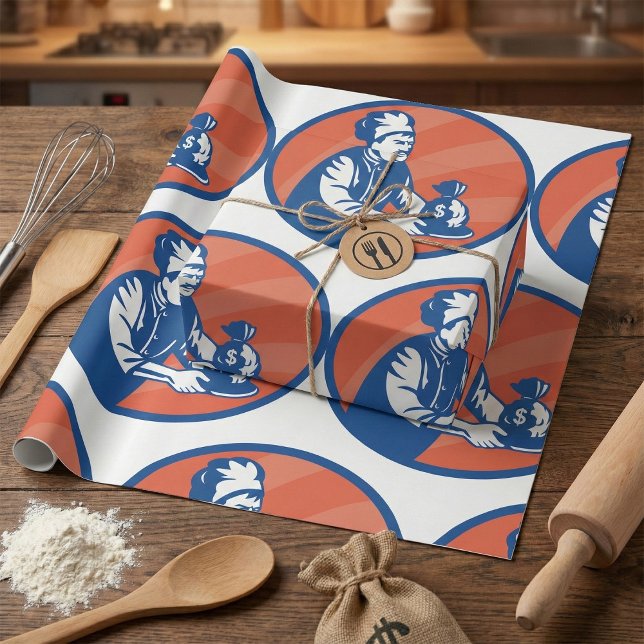 Papel De Presente Chef Segurando Saco de Dinheiro Finanças do Restau (Criador carregado)