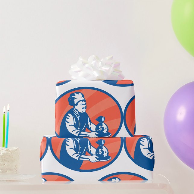 Papel De Presente Chef Segurando Saco de Dinheiro Finanças do Restau (Criador carregado)