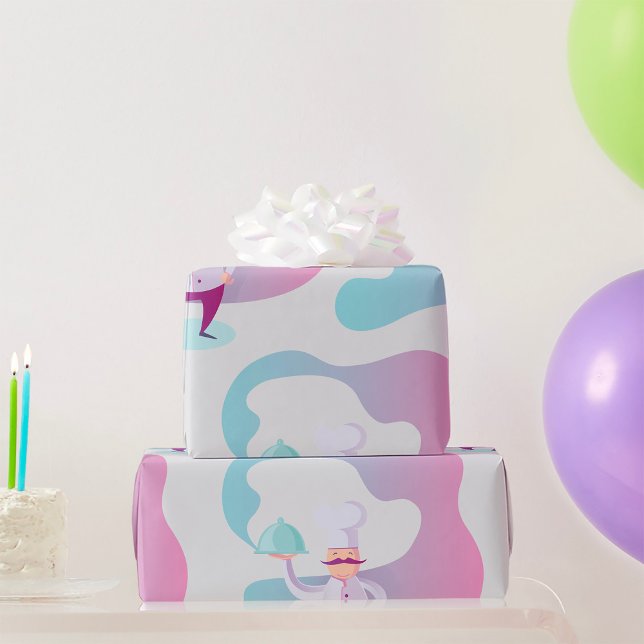 Papel De Presente Chef sorridente com bigode e bandeja de serviço (Criador carregado)